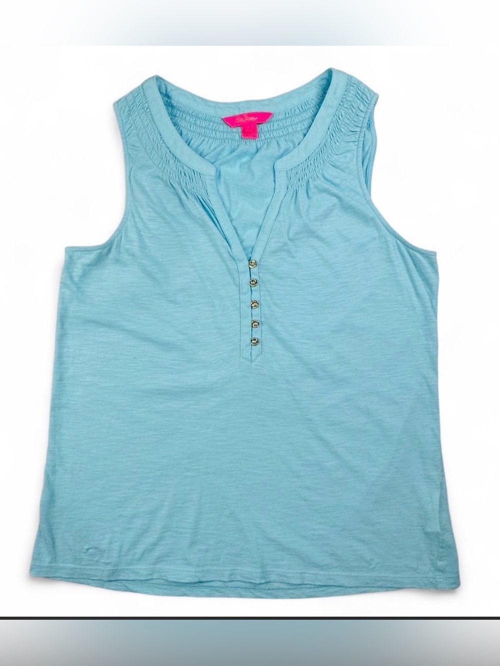 Lilly Pulitzer Turquoise Essie Smocked Cotton Tank Top M